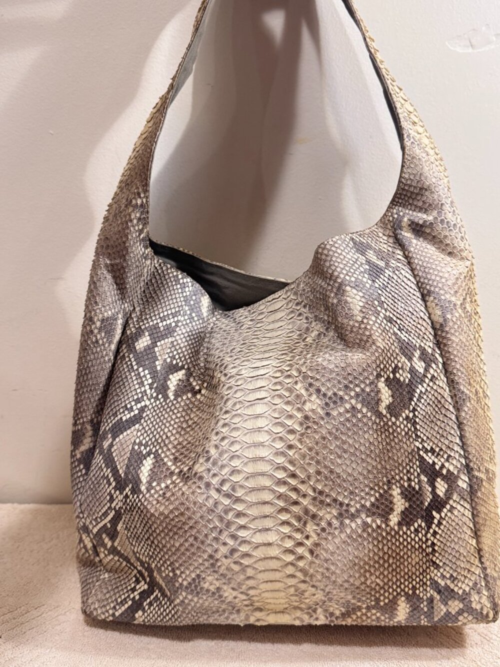 Beirn Women's Brown Genuine Python Snakeskin Hobo Shoulder Bag - Picture 3 of 10